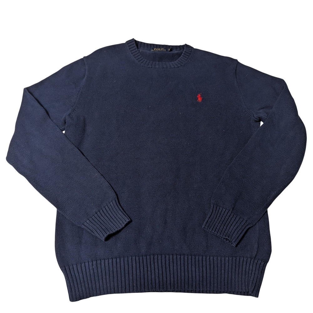 Polo Ralph Lauren Men S Textured Cotton‎ Crew Neck Sweater Long Sleeve Navy Blue - Picture 2 of 12